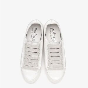 Pedro Garcia White Satin Low-Top Leather Sneakers